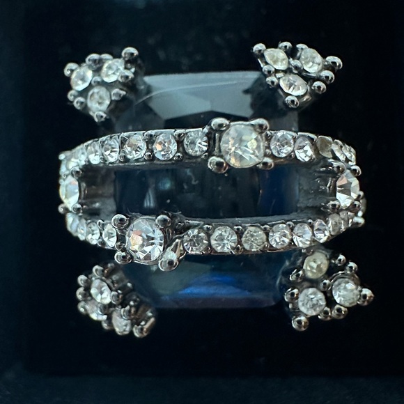 Vintage large black CZ sapphire and diamond cocktail ring - Picture 1 of 10